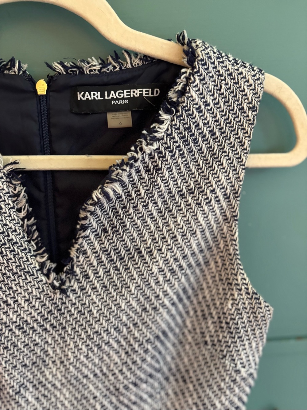 Karl Lagerfeld Paris Navy/White Tweed Sheath Dress